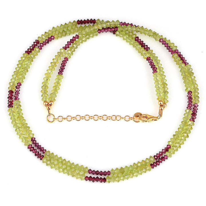 Peridot and Garnet Layered Silver Necklace