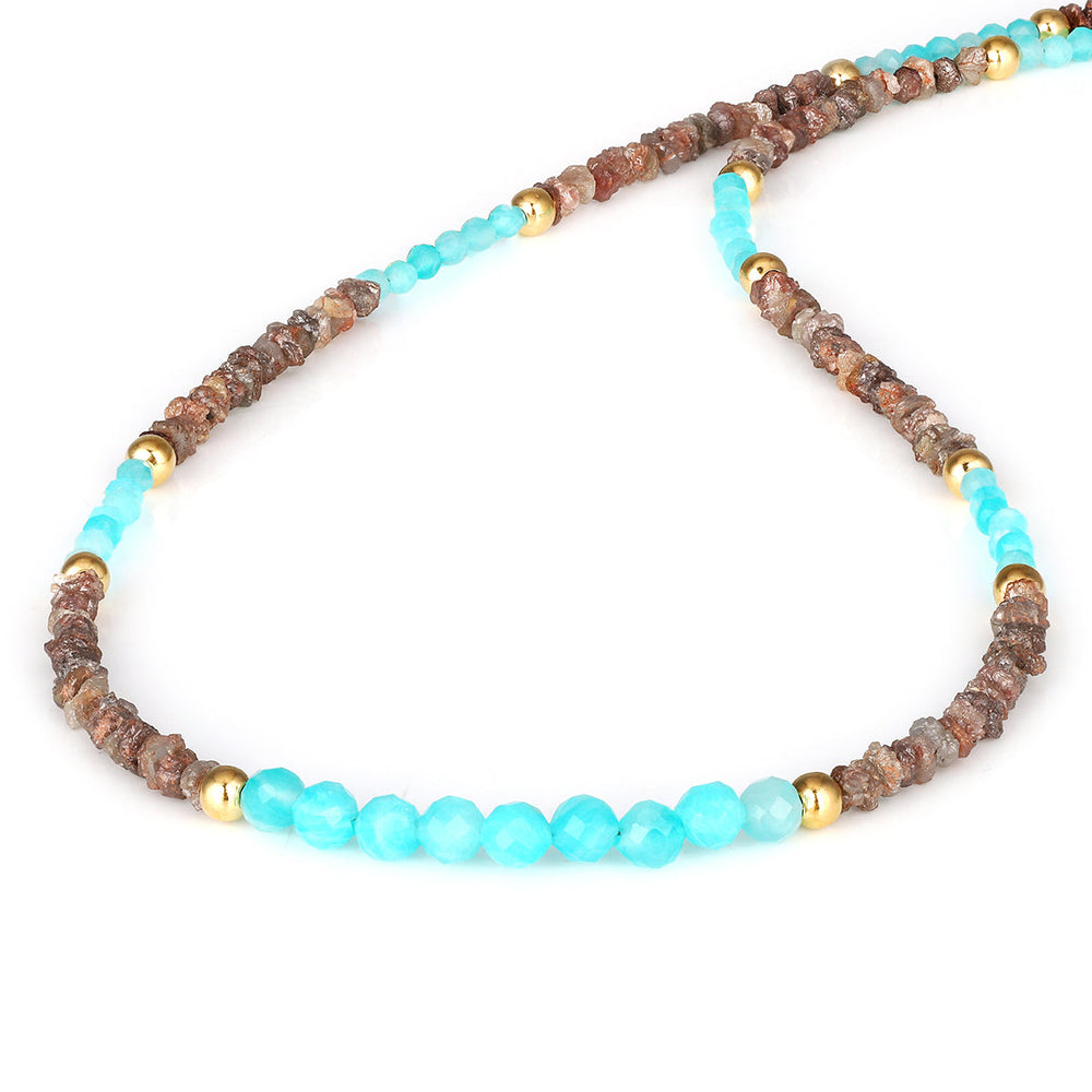 Diamond and Amazonite Beads Silver Necklace