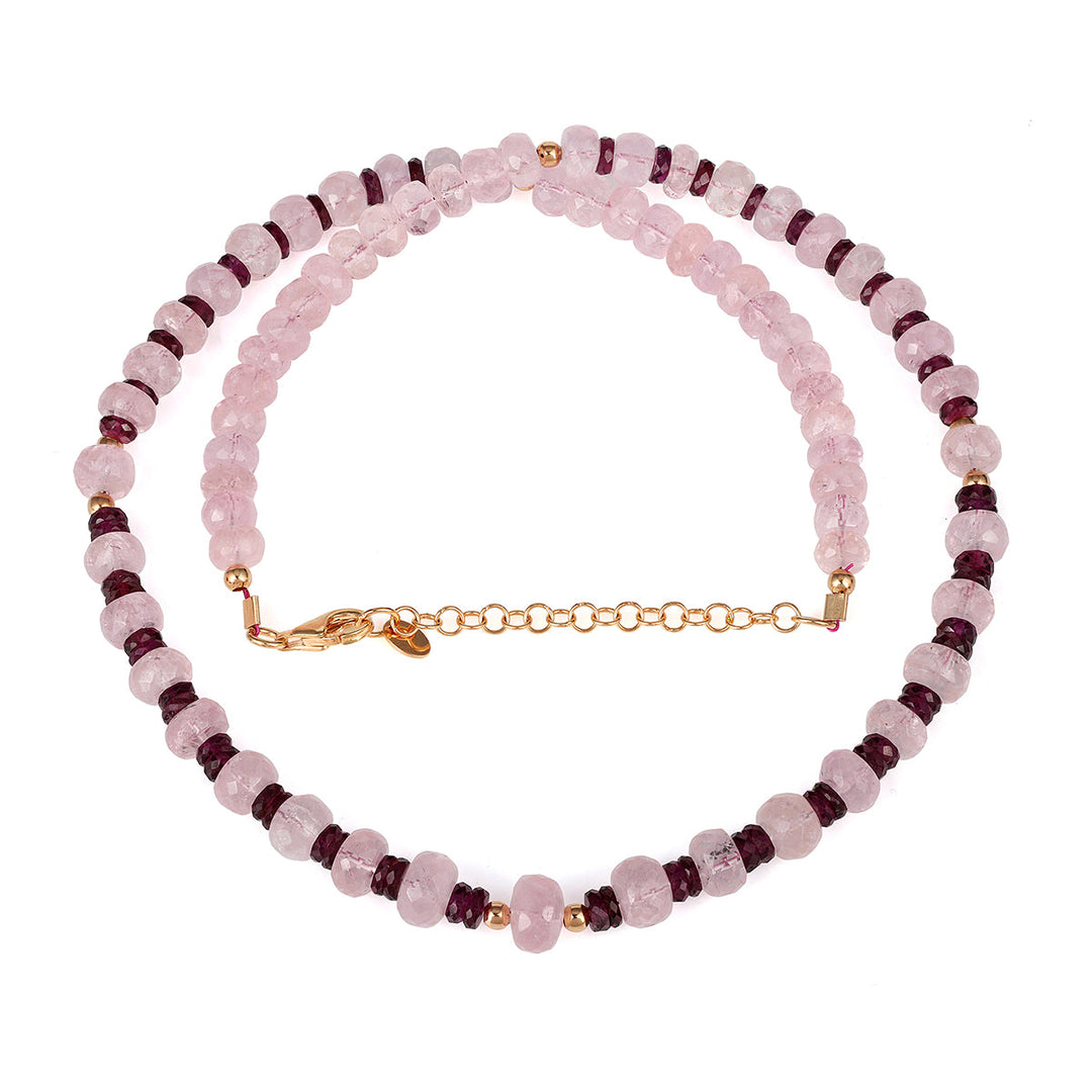 Morganite and Garnet Silver Necklace