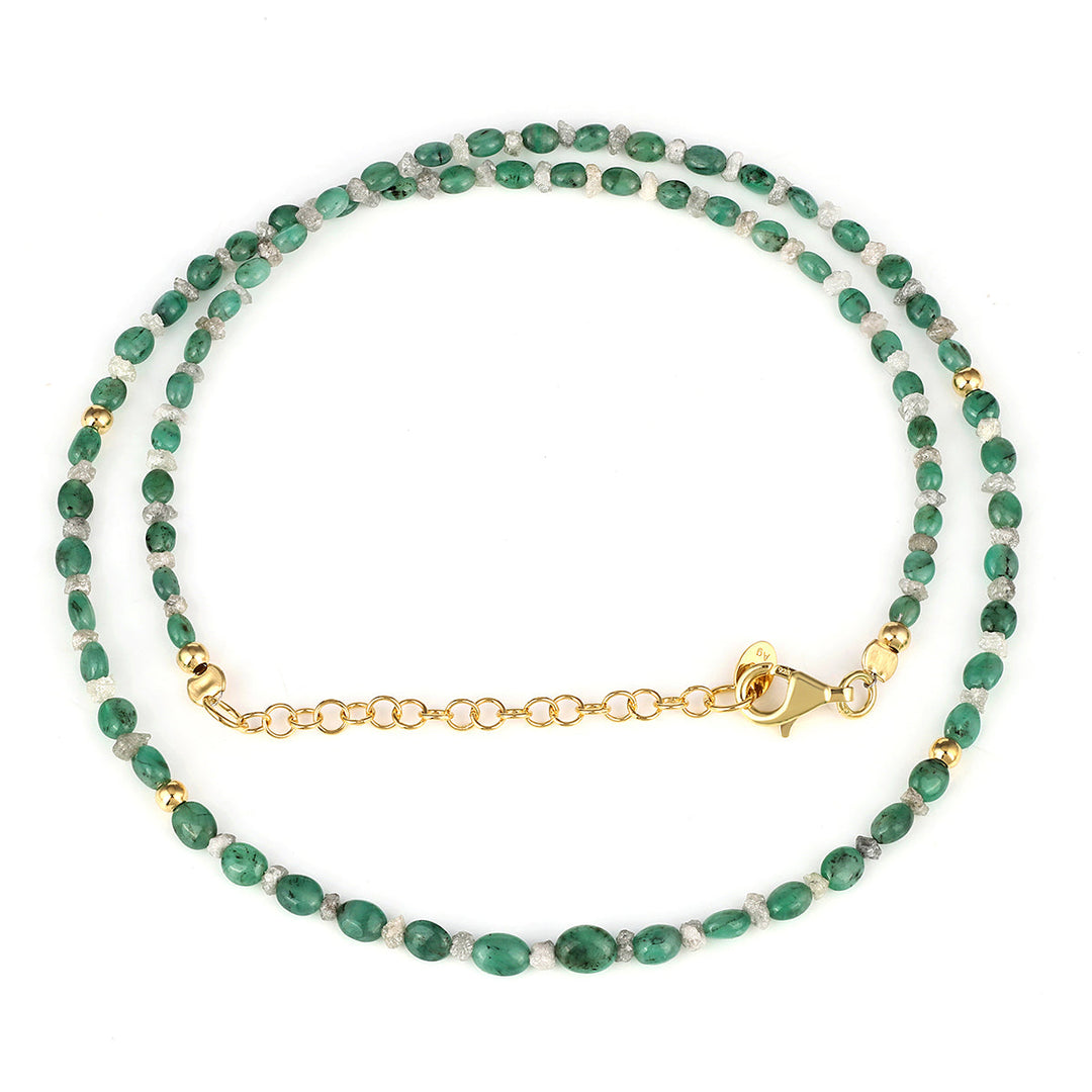 Emerald and Diamond Silver Necklace