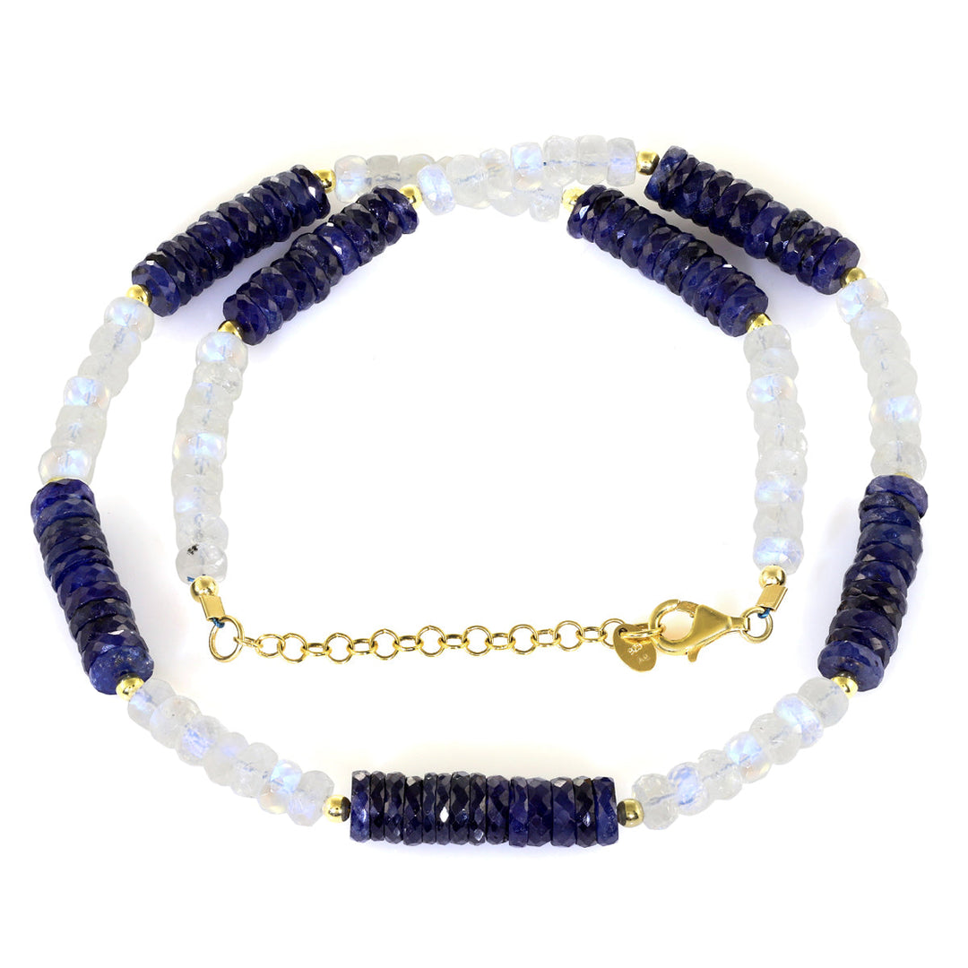 Moonstone and Blue Sapphire Silver Necklace