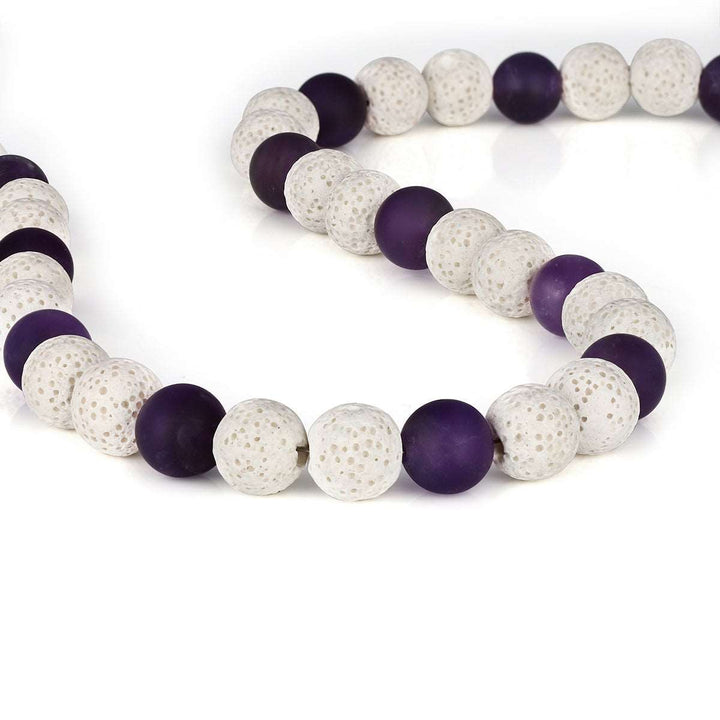 Amethyst and Lava Beads Silver Necklace