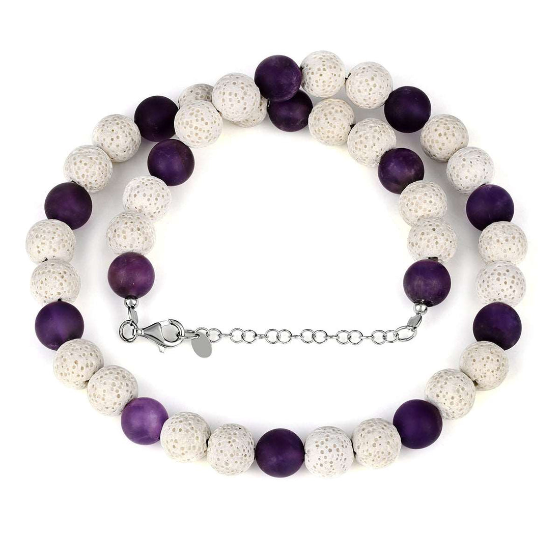 Amethyst and Lava Beads Silver Necklace