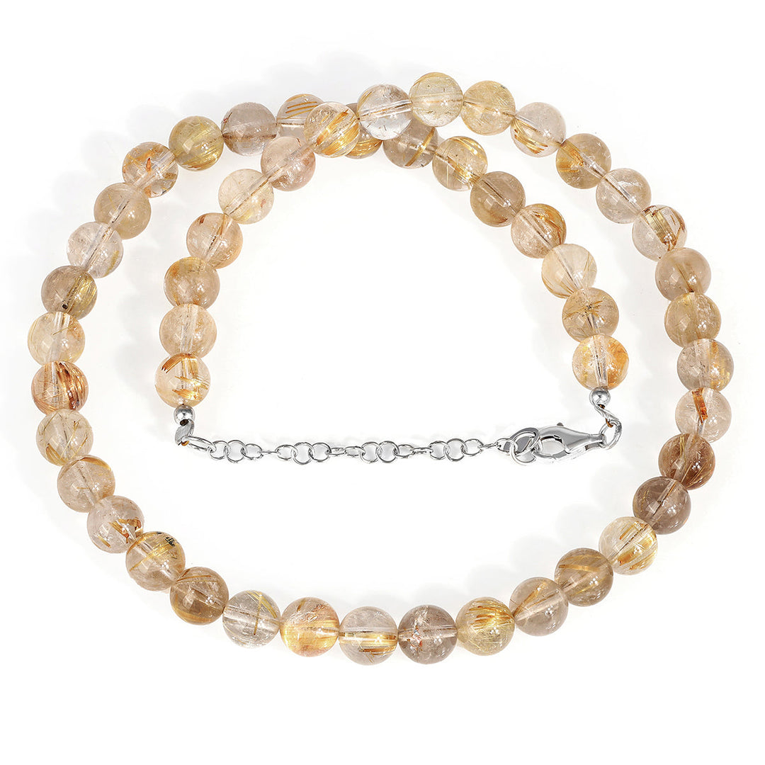 Golden Rutile Beads Silver Necklace