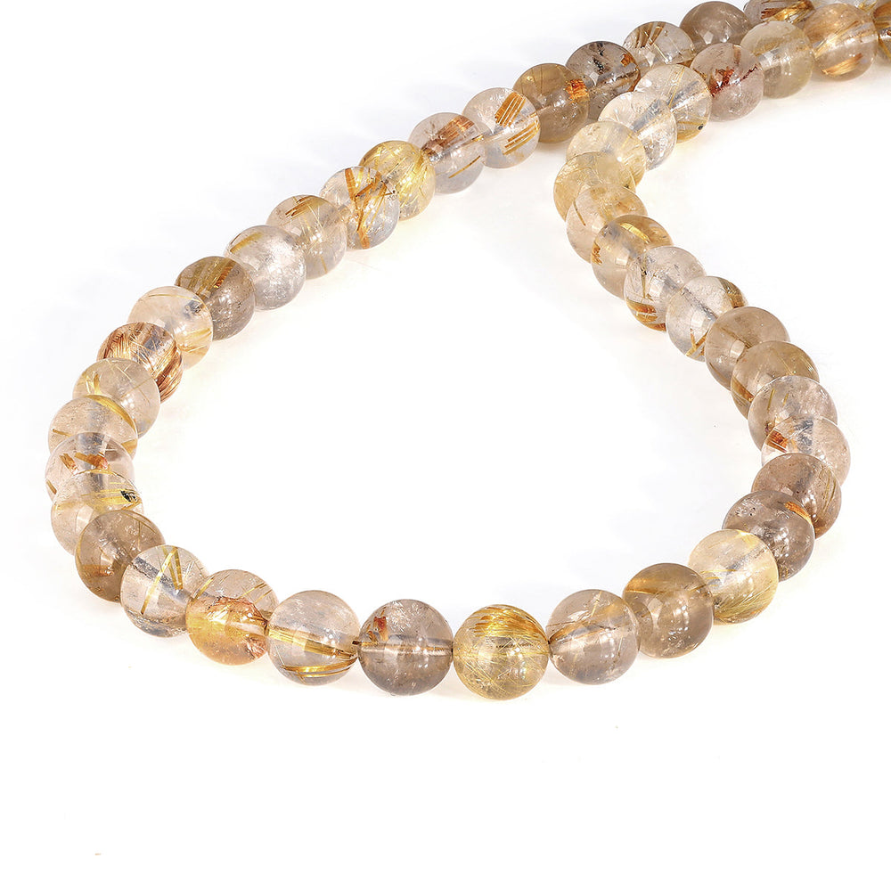 Golden Rutile Beads Silver Necklace