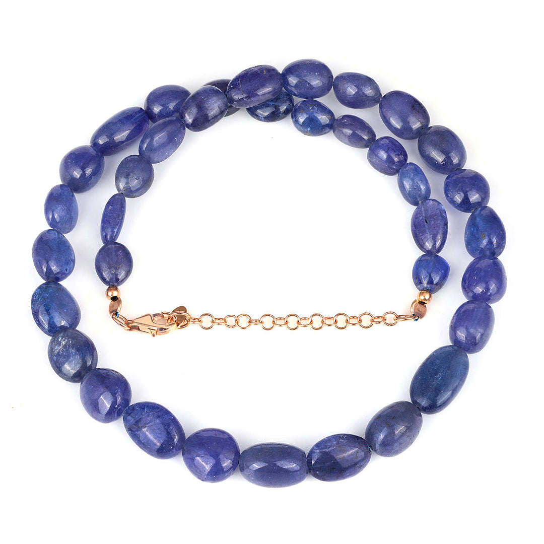 Tanzanite Oval Beads Silver Necklace