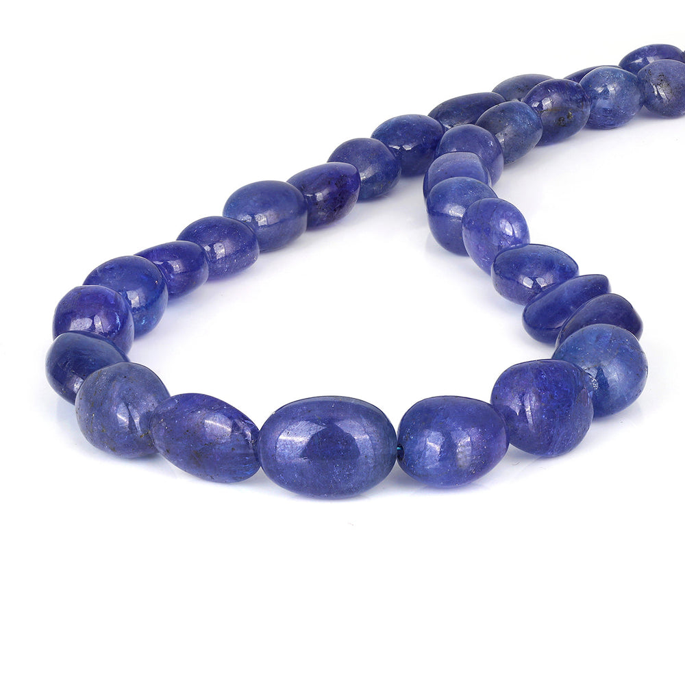 Tanzanite Oval Beads Silver Necklace