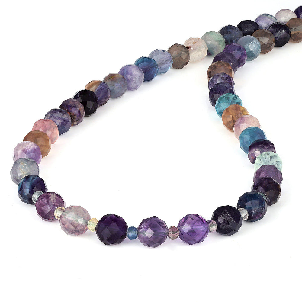 Multi Fluorite Beads Silver Necklace