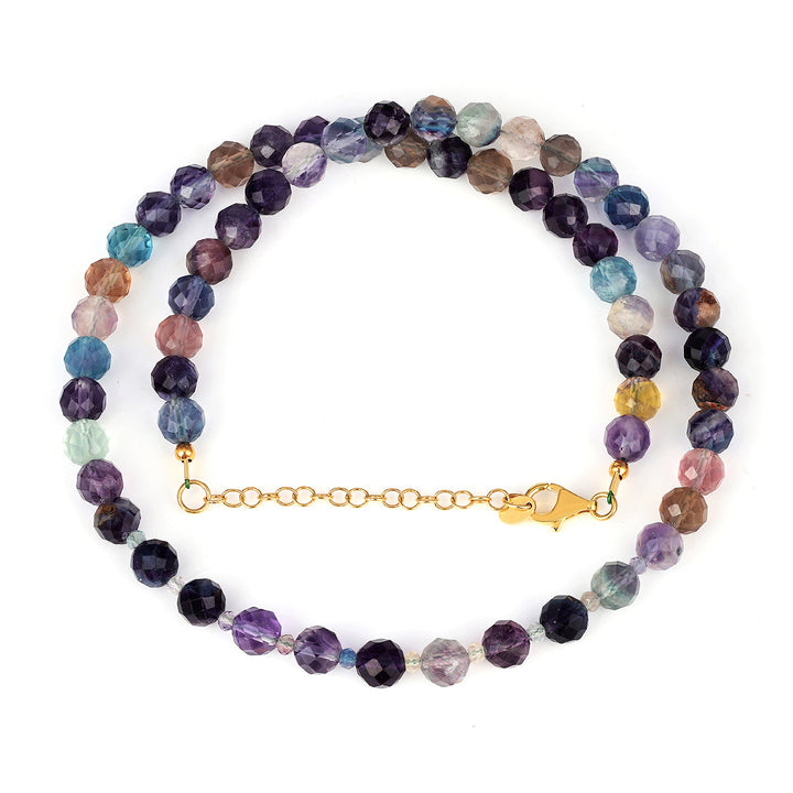 Multi Fluorite Beads Silver Necklace