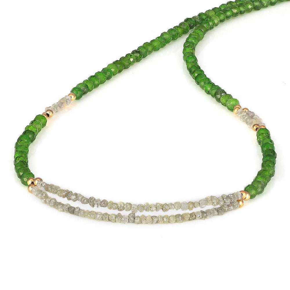 Chrome Diopside and Diamond Silver Necklace