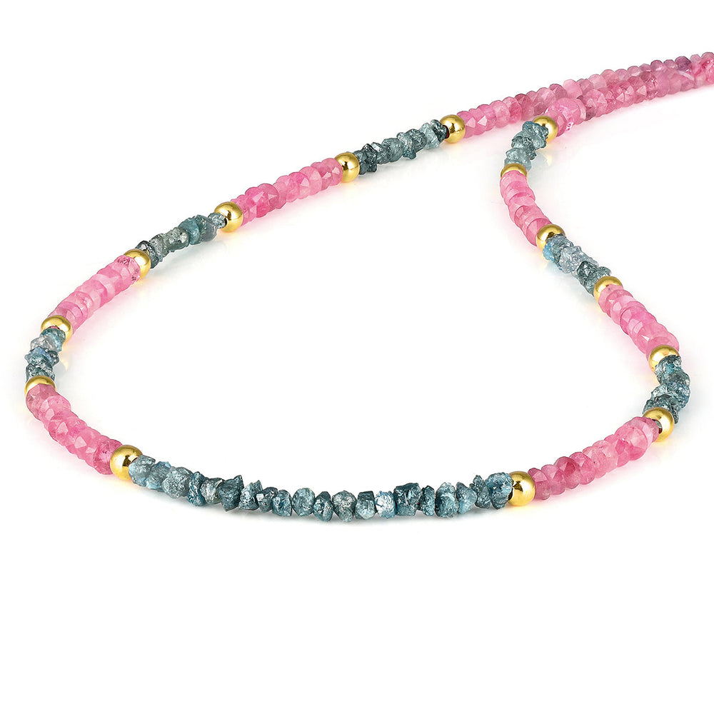 Diamond and Pink Tourmaline Silver Necklace