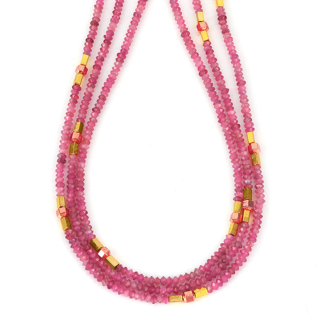 Pink Tourmaline and Hematite Layered Necklace