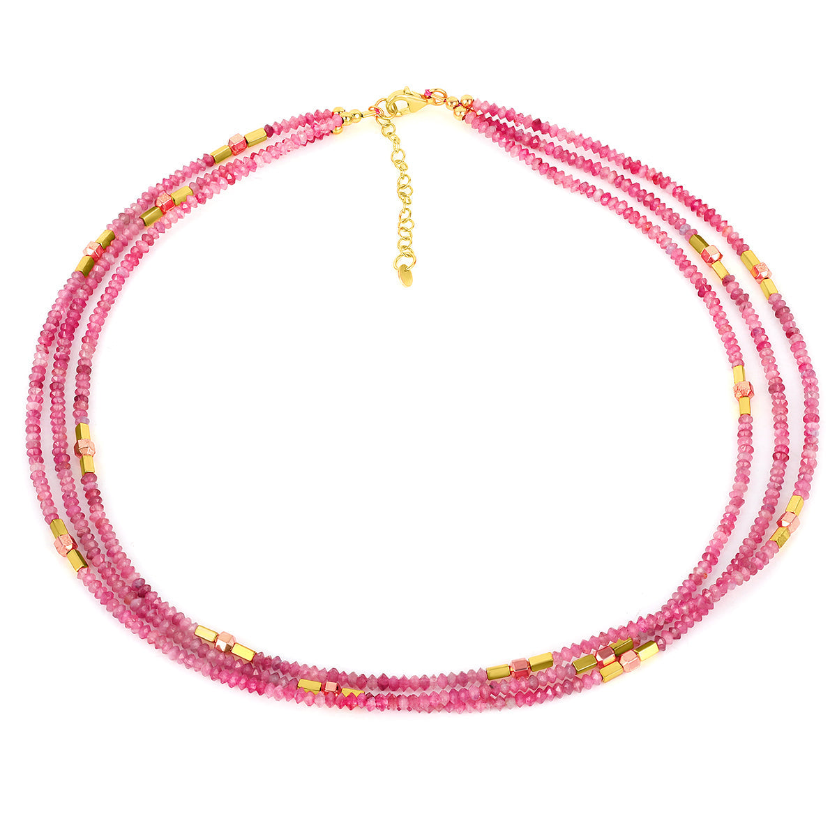 Pink Tourmaline and Hematite Layered Necklace