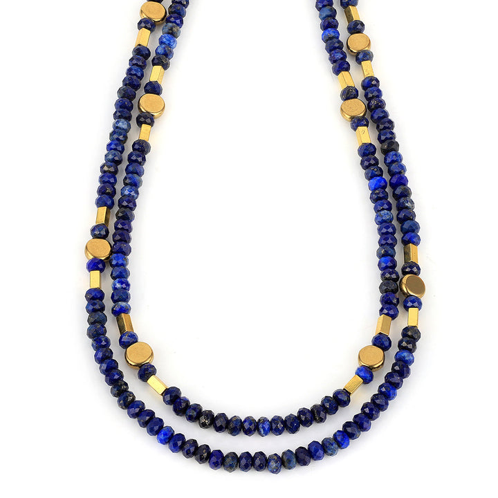 Lapis Lazuli and Hematite Layered Silver Necklace