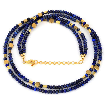 Lapis Lazuli and Hematite Layered Silver Necklace