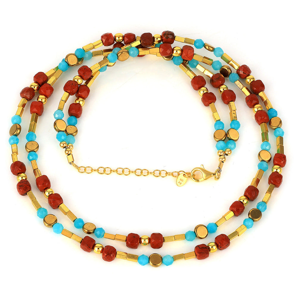 Red Jasper, Amazonite and Hematite Silver Necklace