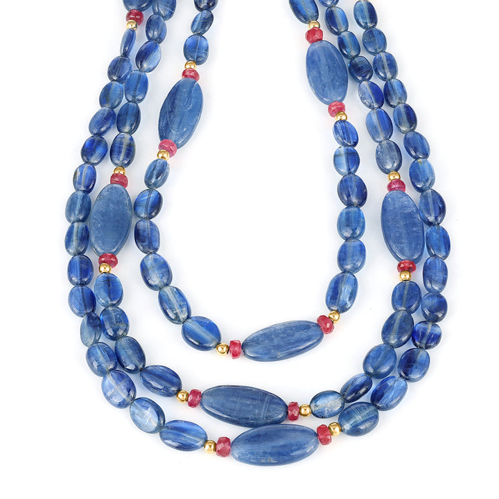 Kyanite and Ruby Beads Layered Silver Necklace