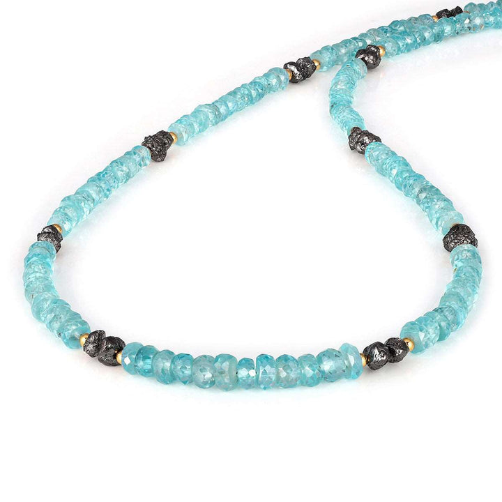 Blue Zircon and Diamond Silver Necklace