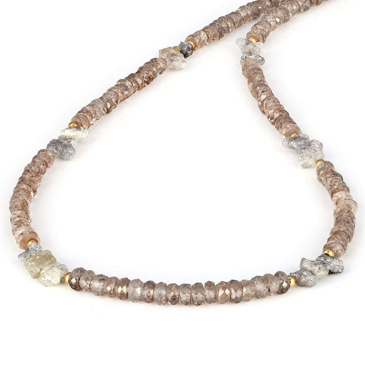 Brown Zircon and Diamond Silver Necklace