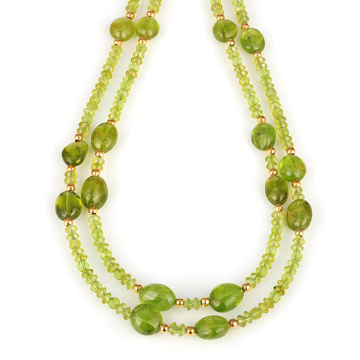 Peridot Beads layered Silver Necklace