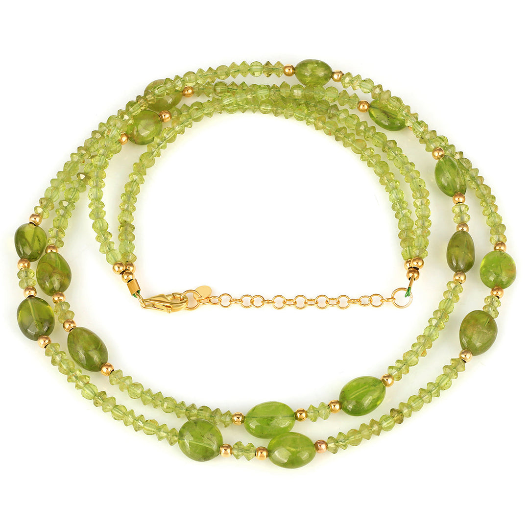 Peridot Beads layered Silver Necklace