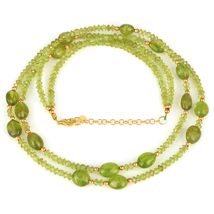 Peridot Beads layered Silver Necklace