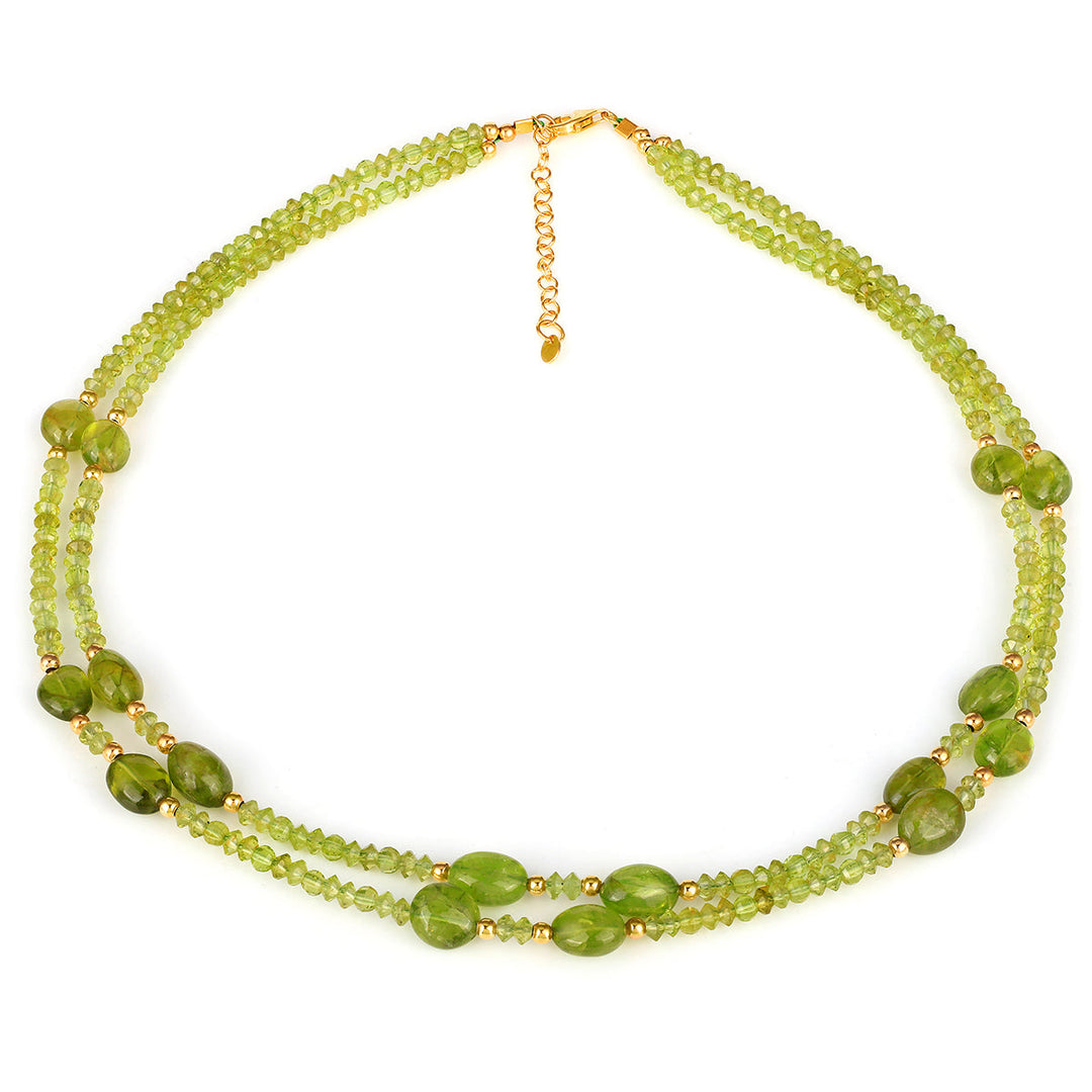 Peridot Beads layered Silver Necklace