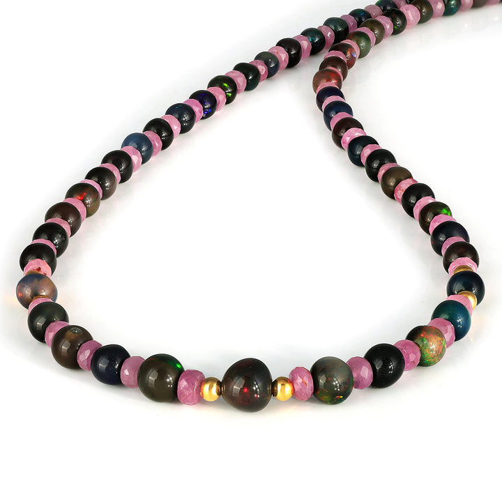 Ethiopian Black Opal and Pink Sapphire Necklace