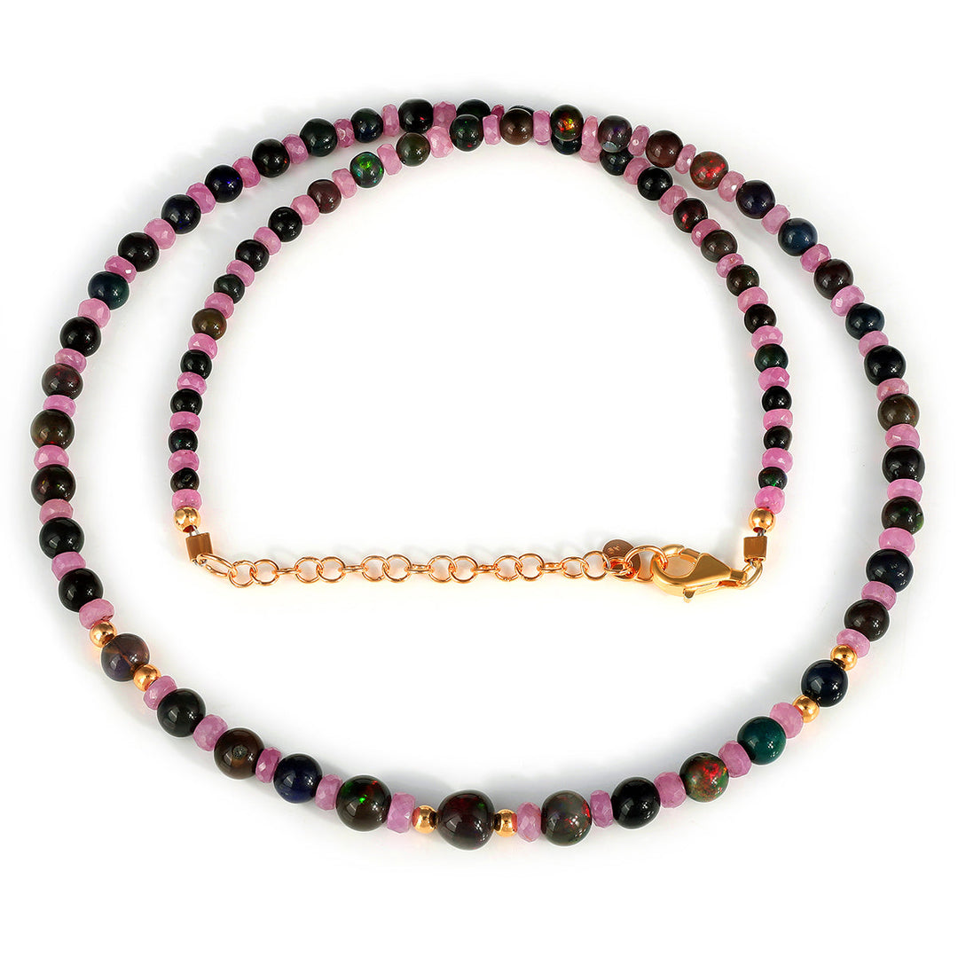 Ethiopian Black Opal and Pink Sapphire Necklace