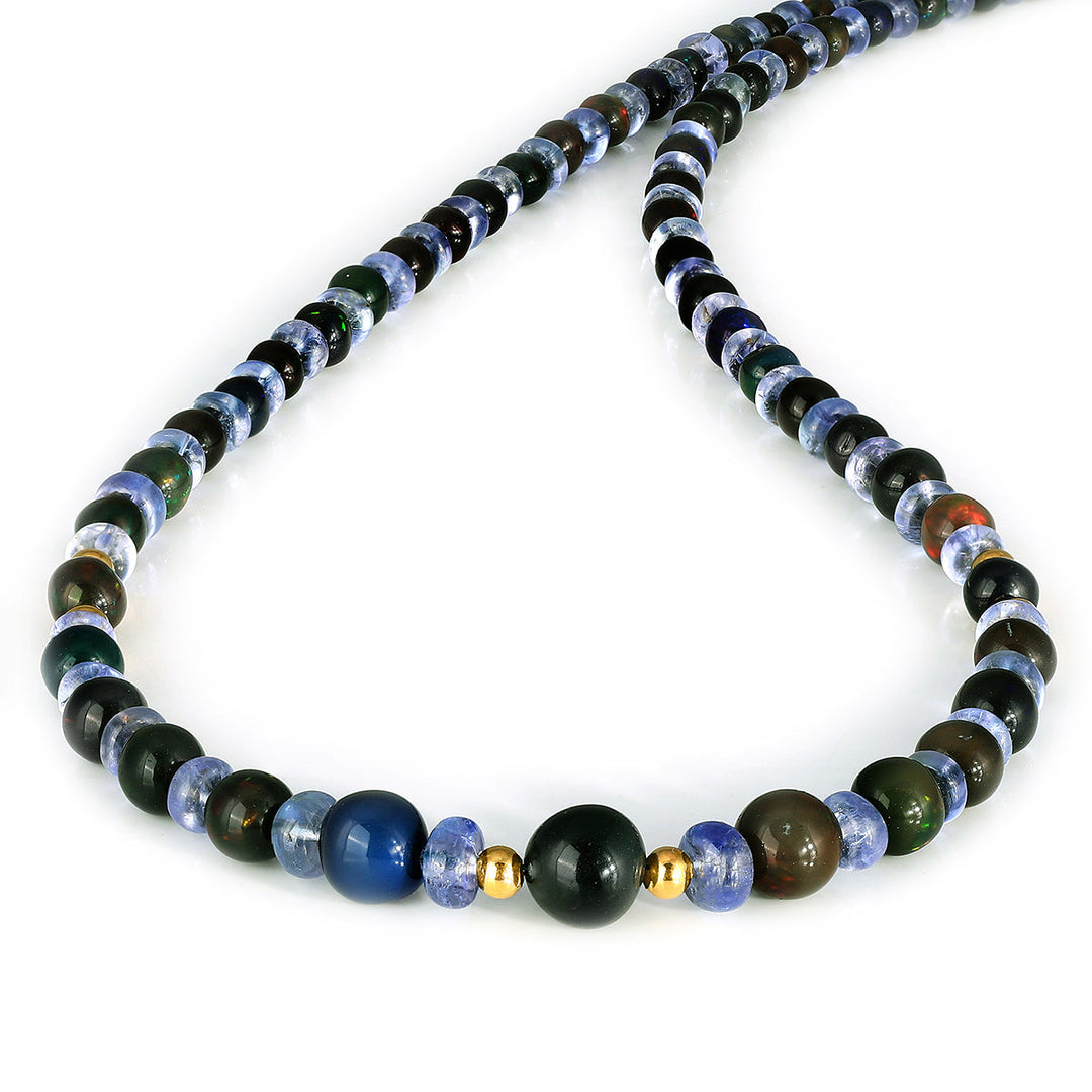 Ethiopian Black Opal and Tanzanite Silver Necklace