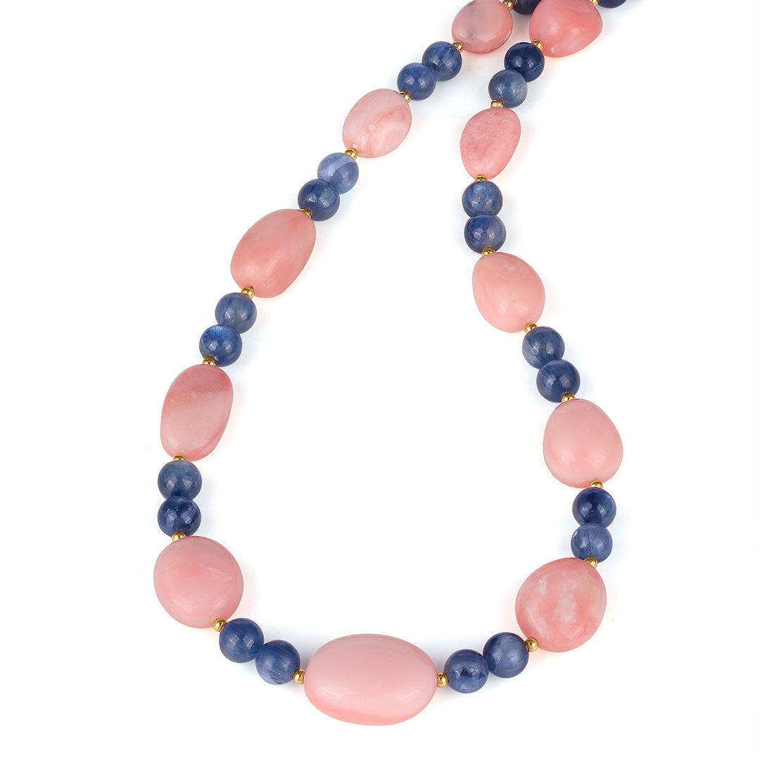 Pink Opal and Kyanite Silver Necklace
