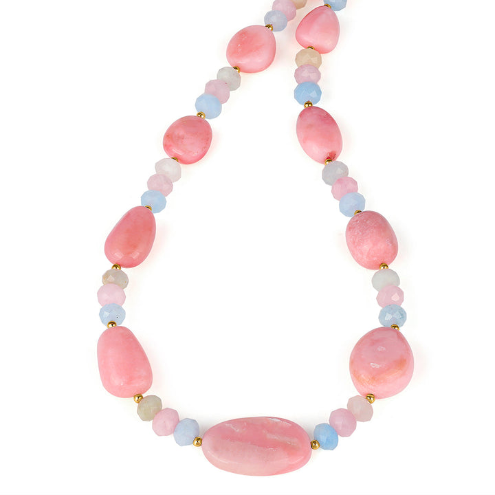Multi Beryl and Pink Opal Silver Necklace