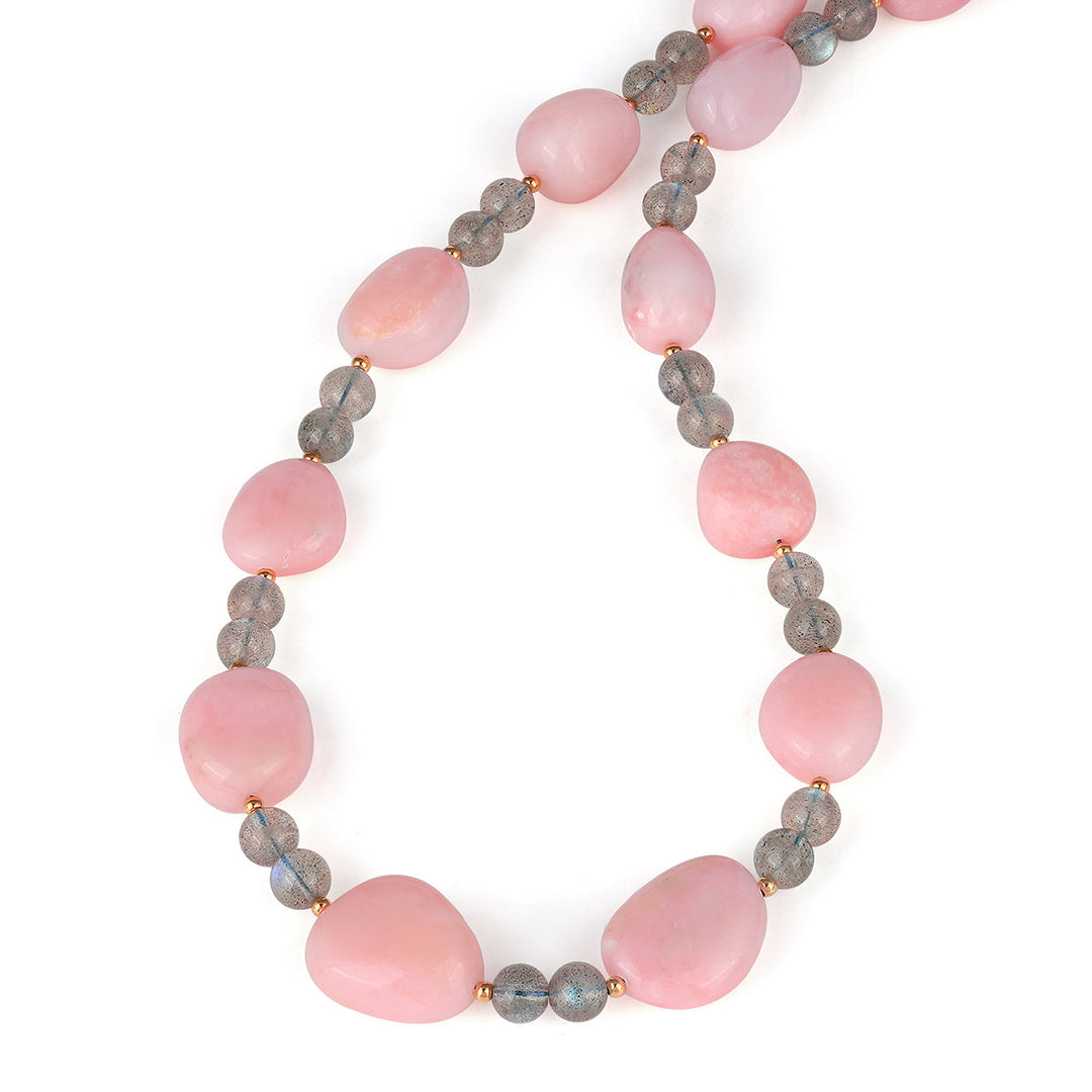 Pink Opal and Labradorite Silver Necklace