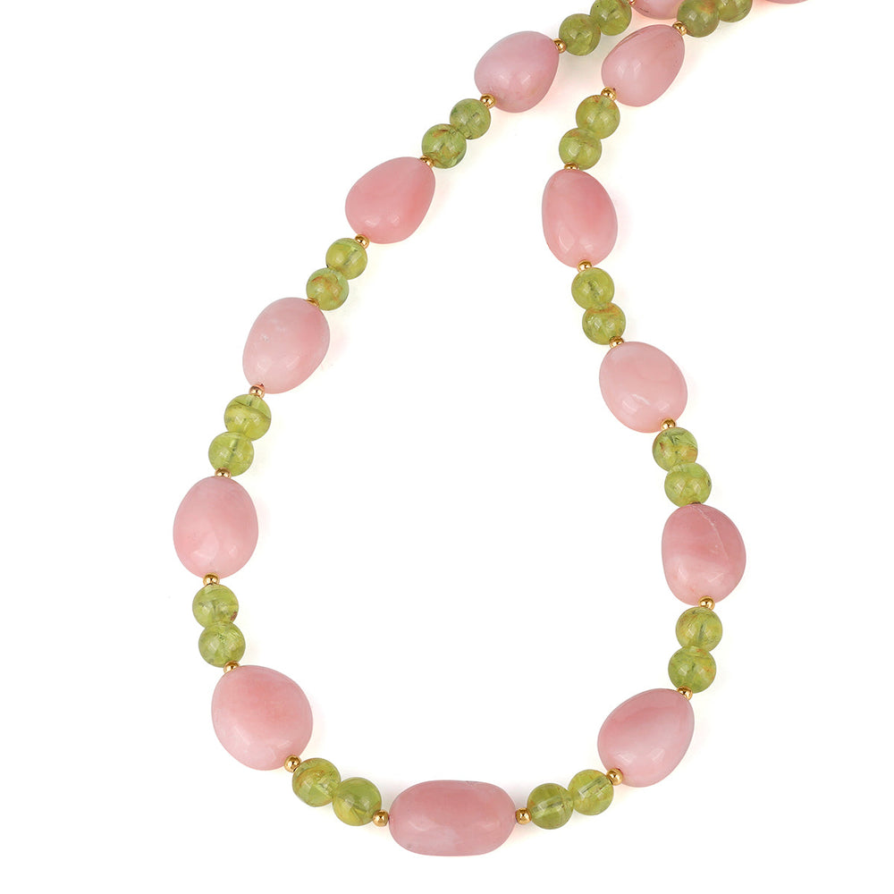 Peridot and Pink Opal Silver Necklace
