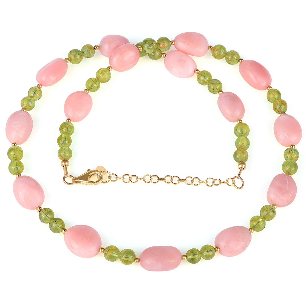 Peridot and Pink Opal Silver Necklace