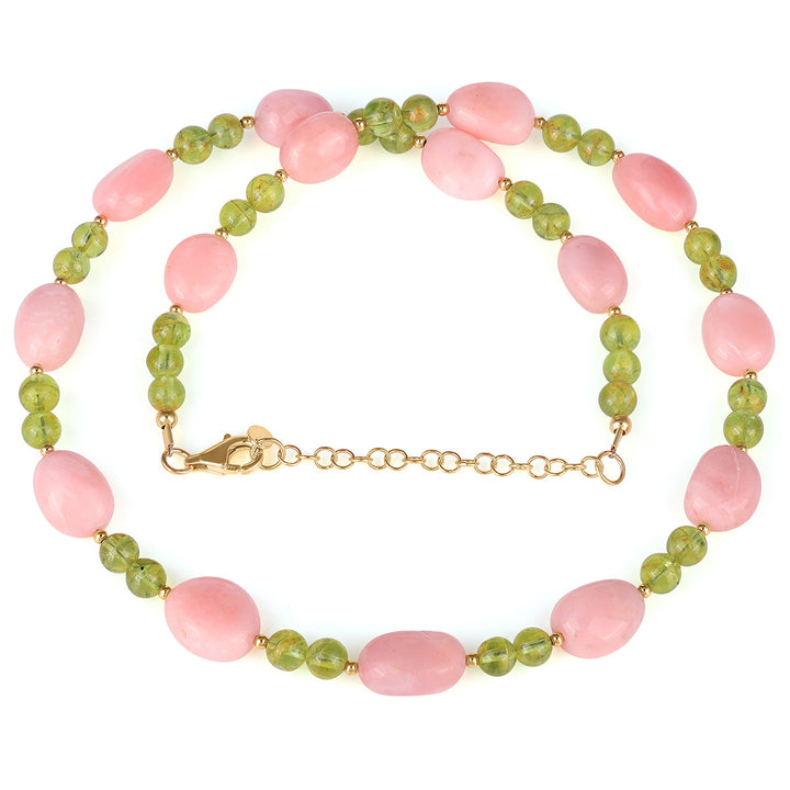 Peridot and Pink Opal Silver Necklace