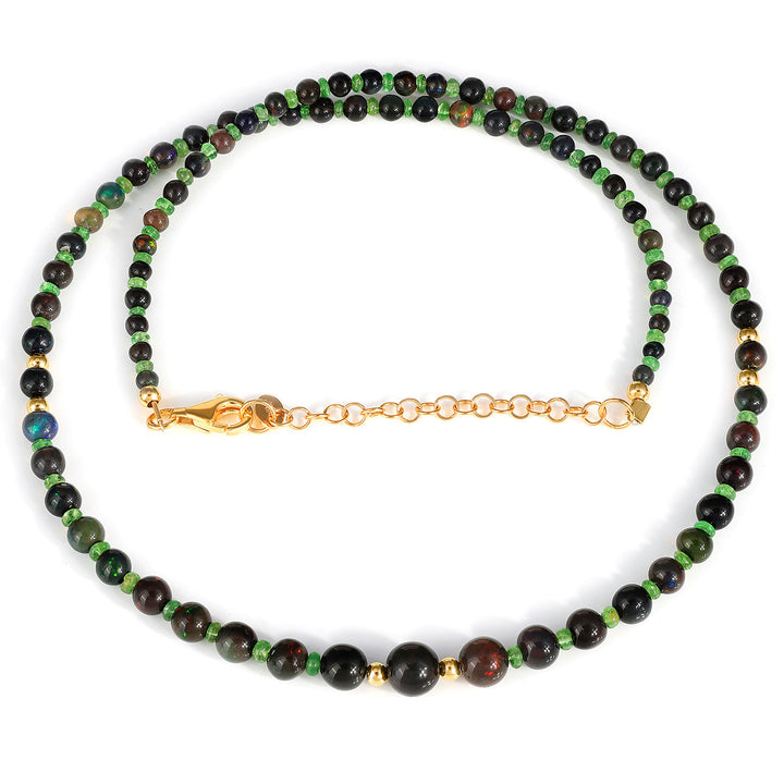 Ethiopian Black Opal and Tsavorite Necklace
