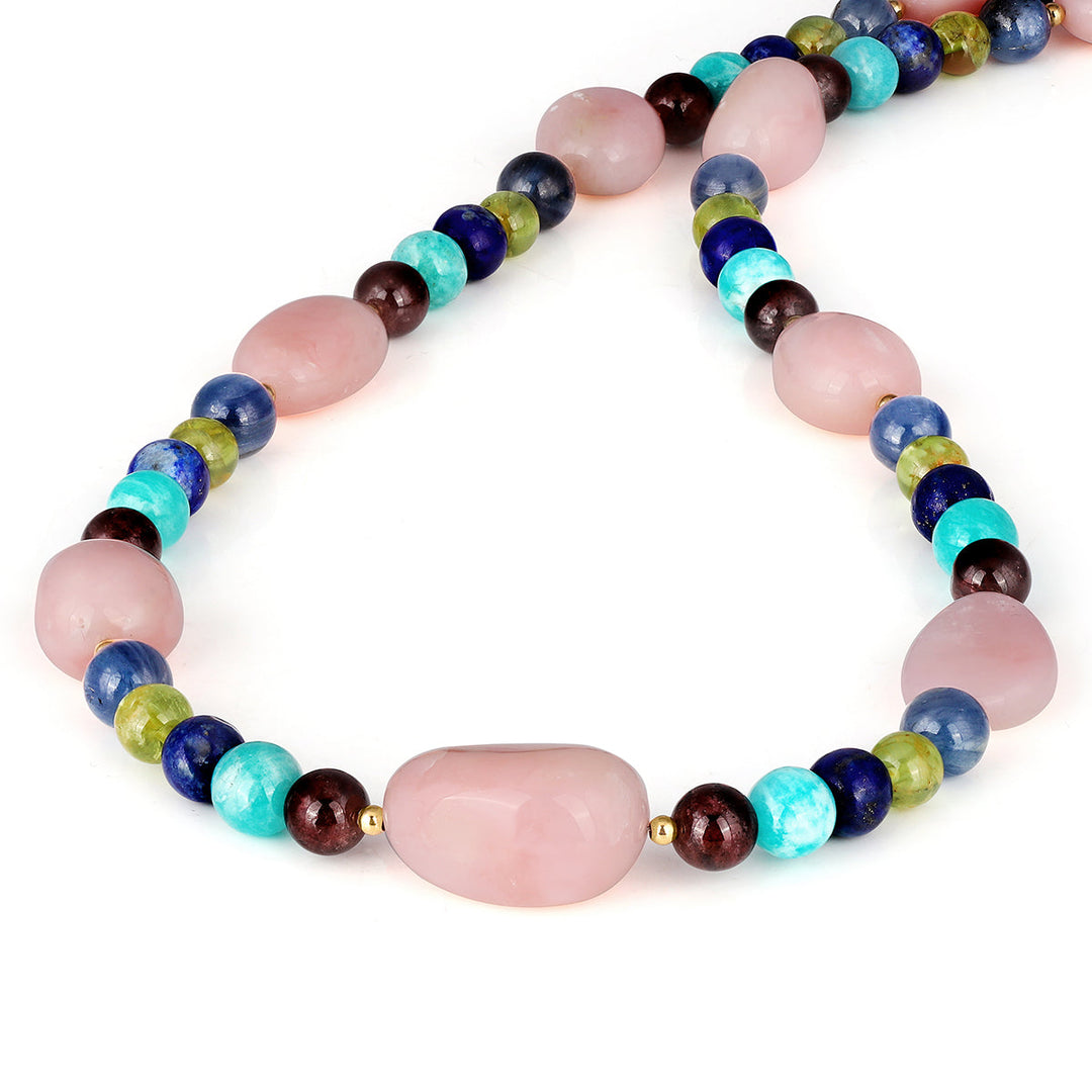 Multi Gemstone Beads Silver Necklace