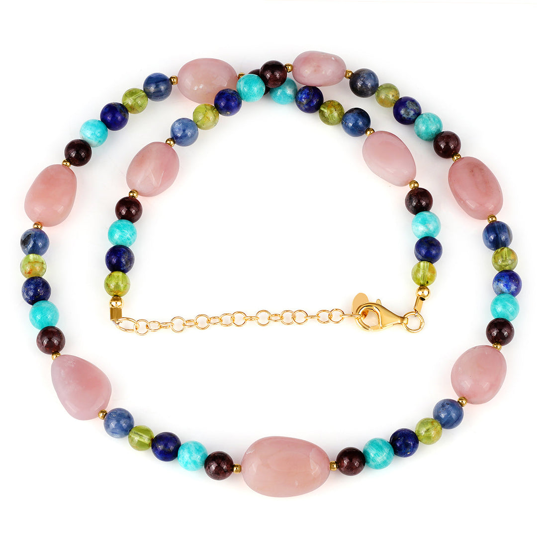 Multi Gemstone Beads Silver Necklace