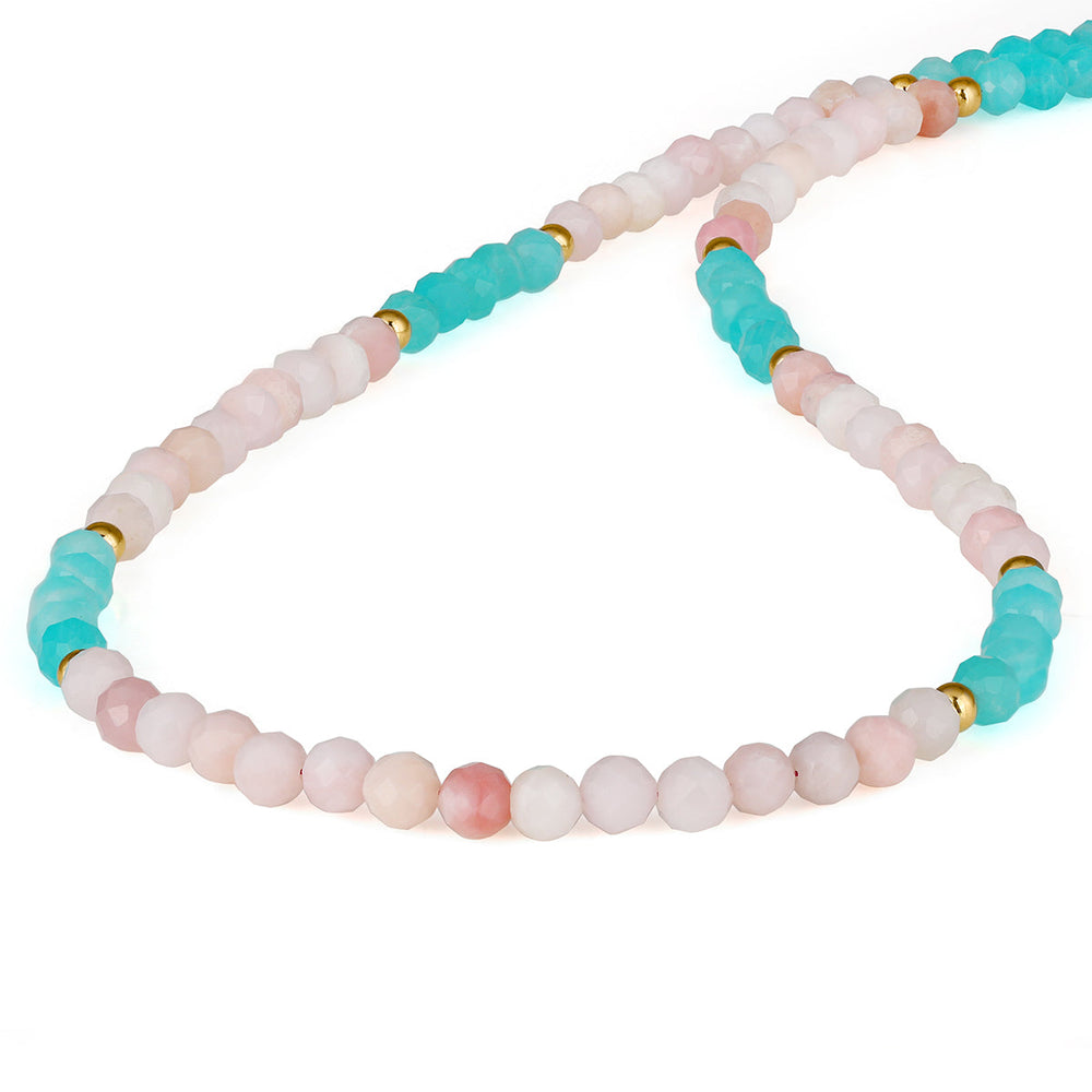 Pink Opal and Amazonite Silver Necklace