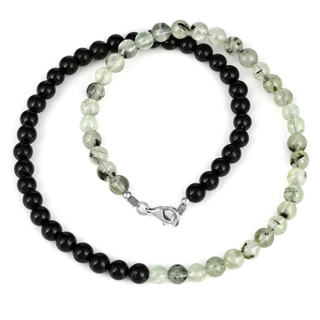 Prehnite and Black Onyx Unisex Silver Necklace