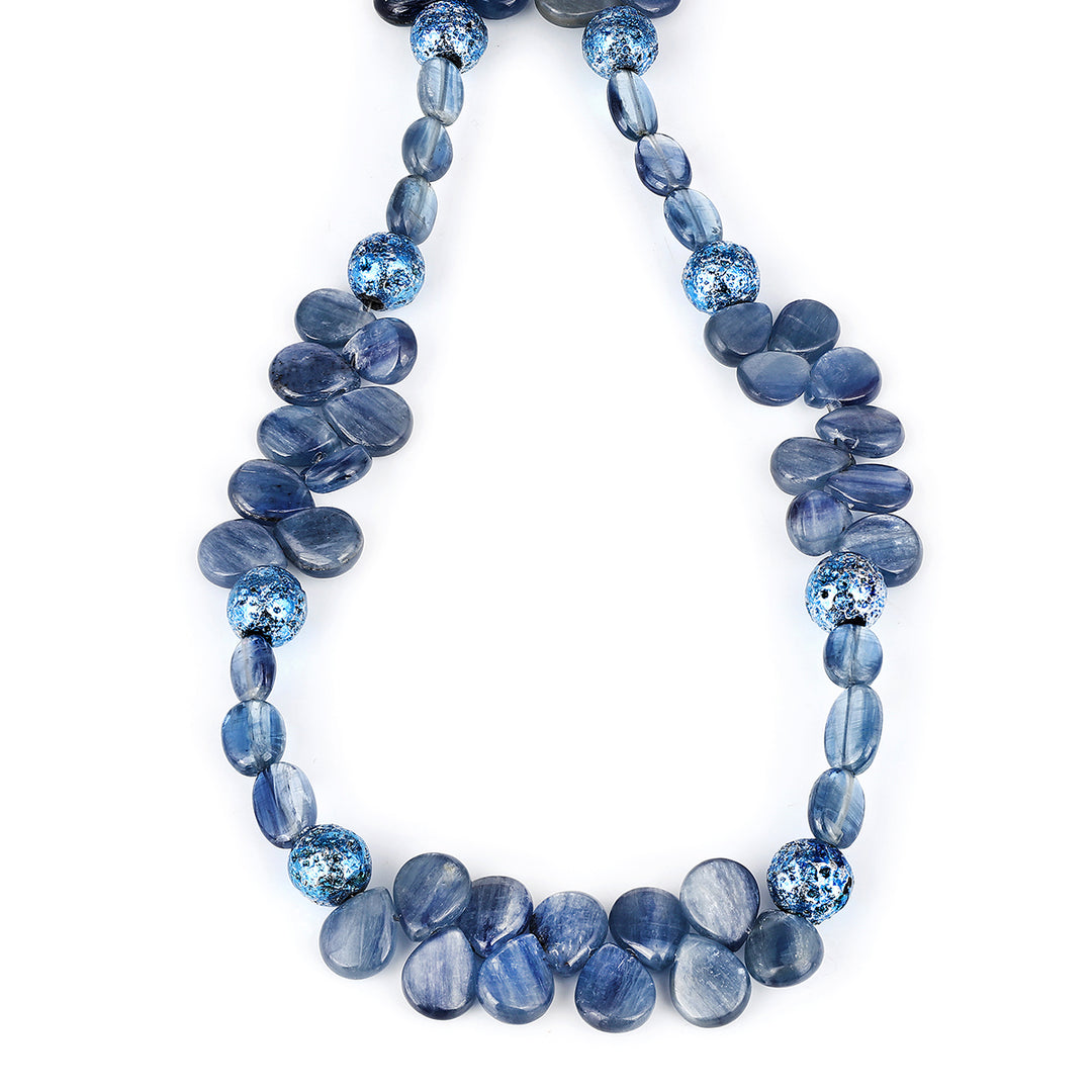 Kyanite and Lava Beads Silver Necklace