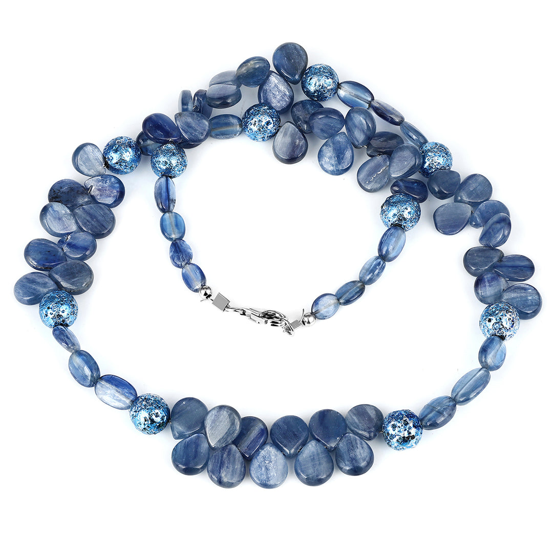 Kyanite and Lava Beads Silver Necklace