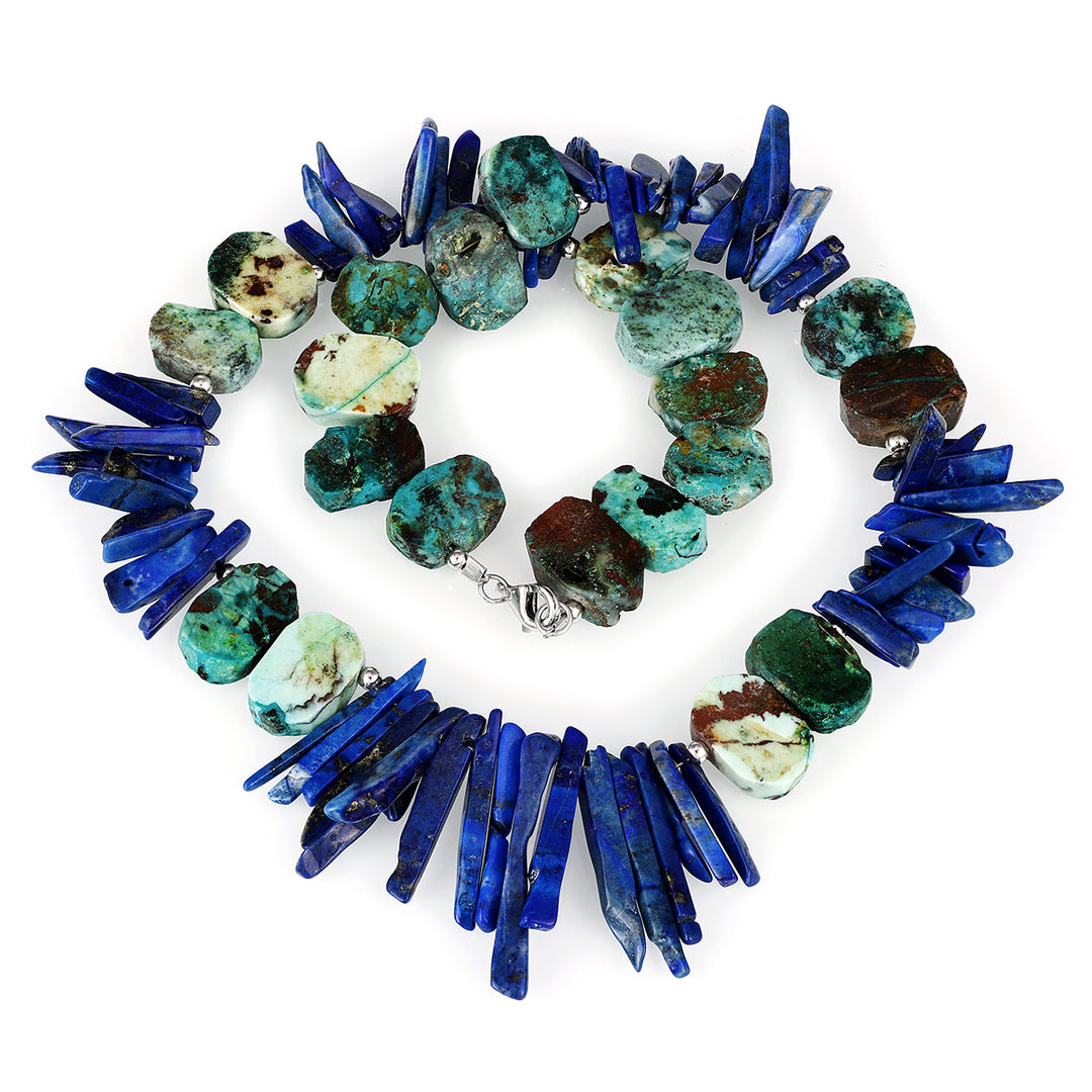 Lapis Lazuli and Chrysocolla Silver Necklace