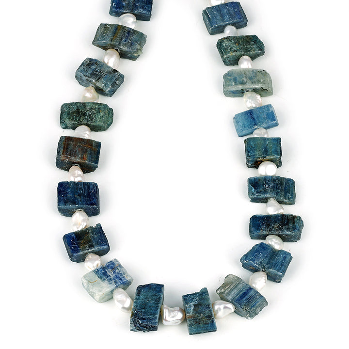 Kyanite and Pearl Choker Silver Necklace