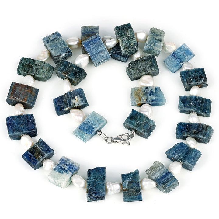 Kyanite and Pearl Choker Silver Necklace