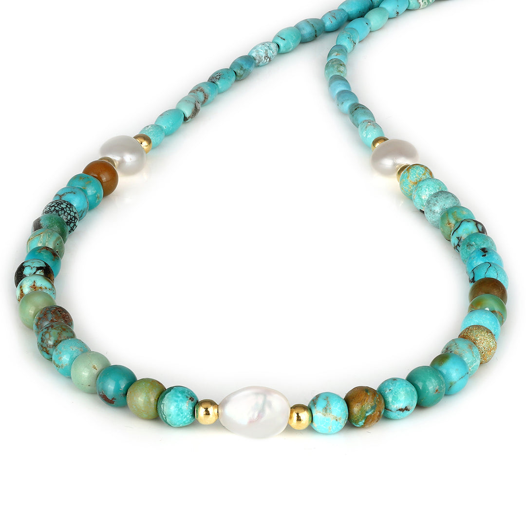 Turquoise and Pearl Choker Necklace