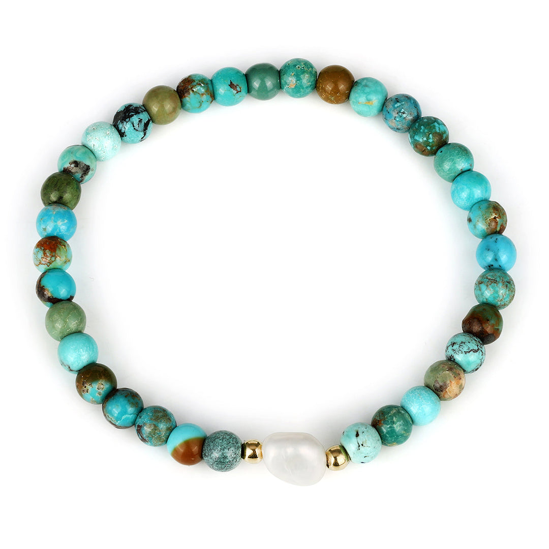 Turquoise and Pearl Unisex Stretch Bracelet