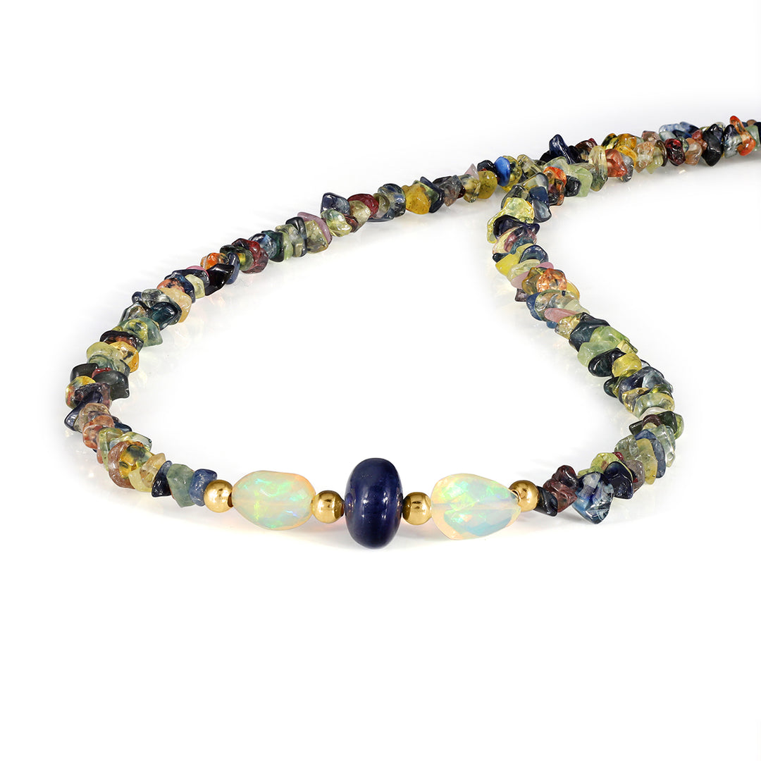 Multi Sapphire and Ethiopian Opal Silver Necklace