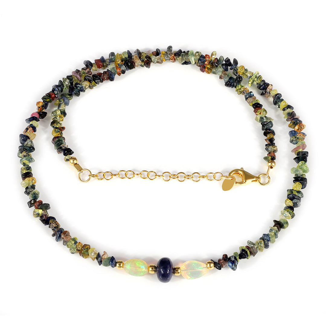 Multi Sapphire and Ethiopian Opal Silver Necklace